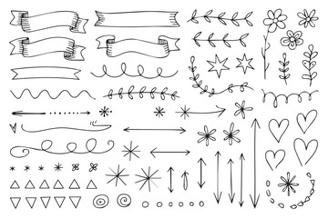 decorative hand drawn vector kit banners arrows swirls loops floral elements shapes © AIcon Star