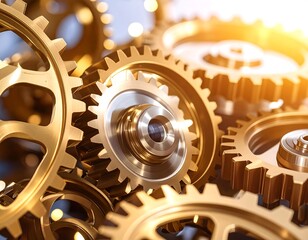 Golden gears interlock in intricate machine