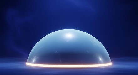 Futuristic dome shield, glowing base, abstract technology backdrop