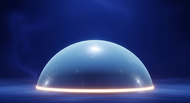 Futuristic dome shield, glowing base, abstract technology backdrop