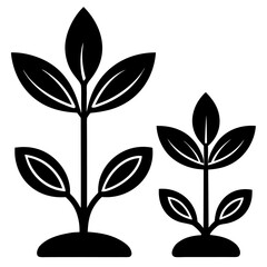 “Seedling Sprout Icons Set – Minimalist Plant Growth Silhouettes”