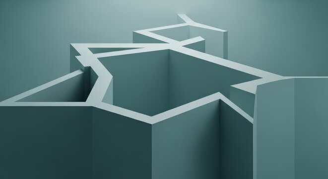 Abstract 3D rendering of a geometric star shaped maze structure.