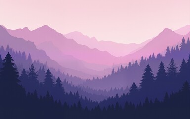 Purple and Pink Misty Mountain Landscape. High quality