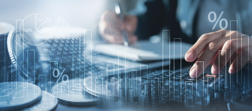 Finance, banking and investment, Asset allocation, budget management. Business woman calculating financial report, cost control and budgeting. Tax and budget planning