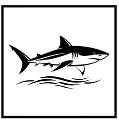 Obraz premium Bold Black and white vector illustration of a powerful shark swimming over stylized ocean waves, a dynamic marine predator symbol