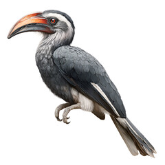 Obraz premium African Grey Hornbill realistic detailed bird isolated on transparent background