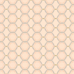 Classic geometric background featuring a seamless hexagonal chain link pattern in gentle pastel peach and beige tones for elegant design