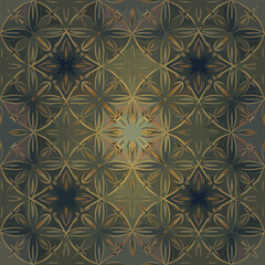 Abstract floral pattern with geometric shapes in muted earth tone color scheme, seamless pattern, royalty free stock.