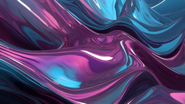 Liquid glass-like waves in neon blue, magenta, and purple, futuristic light reflections, 3D depth, ultra sharp details.