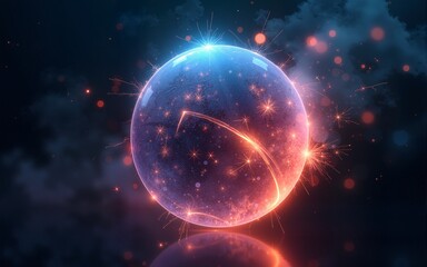 Dynamic Abstract Energy Sphere with Colorful Light Effects and Sparks Representing Technology. High quality