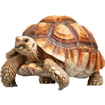African spurred tortoise realistic detailed reptile isolated on transparent background