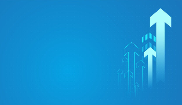 The Business growth arrows, and blue glowing arrow light background.  the vetor on blue background. and Modern futuristic with neon light effect for presentation
