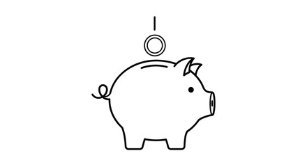 Cute Minimalist Piggy Bank Illustration in Black and White Line Art Style