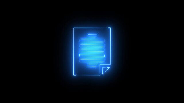 Animation of glowing neon File documents icon isolated on black background.
