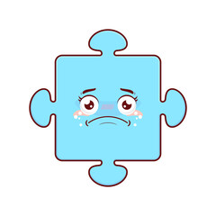 Blue puzzle piece crying face cartoon cute
