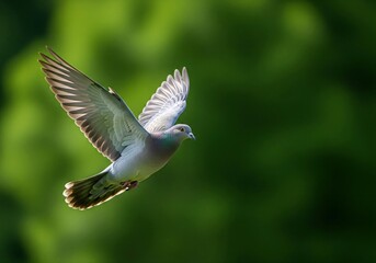 Pigeon Flying with Green Background