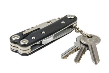 Multi tool and keys, isolated on transparent background
