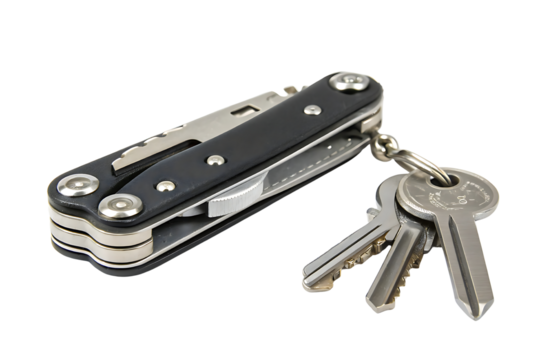 Multi tool and keys, isolated on transparent background