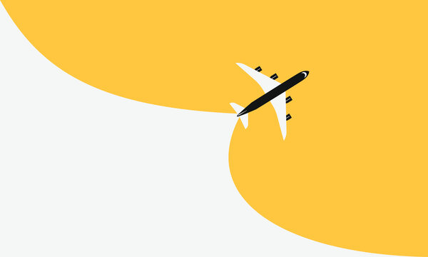 Illustration of simple airplane travel opens the background behind itself. Banner for a trip abroad on vacation. Copy space and negative space. - Powered by Adobe