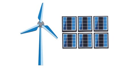 Wind Turbine with Solar Panels on White Background for Renewable Energy Solutions