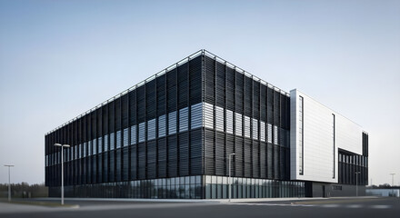 3d render of modern office building exterior with facade and glass panels