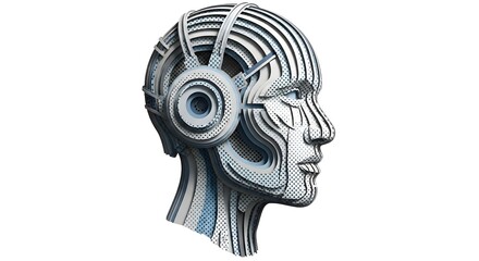 Futuristic Human Head with Headphones in Metallic Style for Technology and Innovation Concepts
