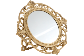 Ornate Golden Mirror, isolated on transparent background