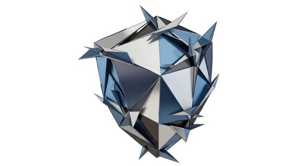 Abstract Geometric 3D Shape with Sharp Spikes in Silver and Blue Tones