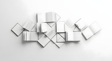 Open White Books with Blank Pages Arranged in Artistic Layout on Light Background