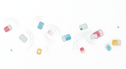 Colorful Pill Bottles Floating in White Space for Healthcare and Medical Concepts