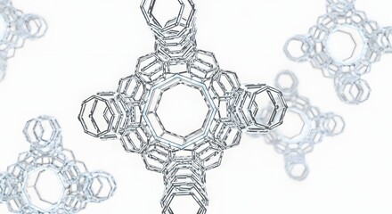 Abstract Geometric Molecular Structure Made of Silver Wire on White Background