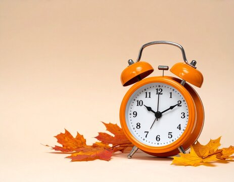 alarm clock and autumn leaves