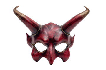Red Demon Mask with Horns on Transparent Background