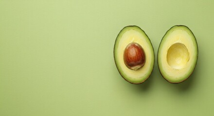Halved Avocados on Green Background Fresh  Healthy.