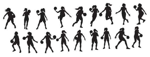 female basketball players silhouette vector
