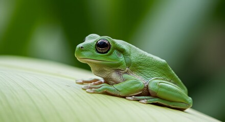 Obraz premium Green tree frog on leaf