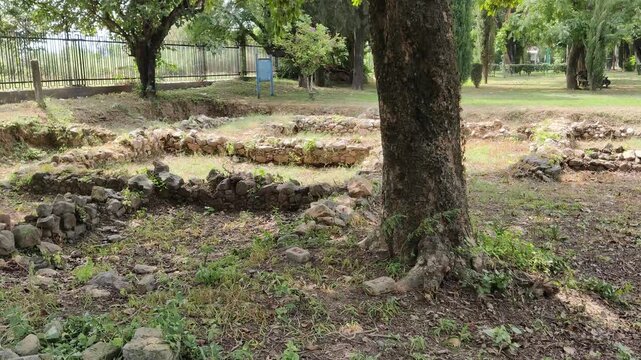 Ancient Ruins of Bhir Mound in Taxila Pakistan Preserved Beside Road After Excavation of Gandhara Buddhist Civilization