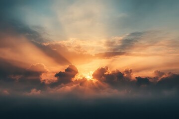 Fototapeta premium Golden sun rays in cloudy sky