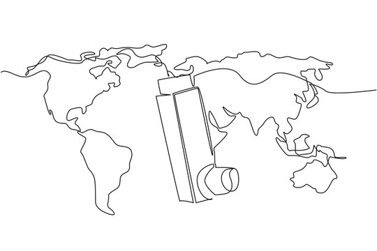 asthma inhaler world map continuous line art clip art preview