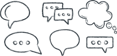 Hand drawn speech bubbles and thought bubbles icon set for communication