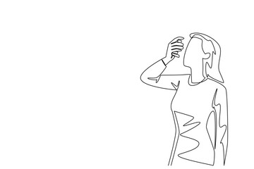 Single continuous line drawing a woman inhales asthma inhaler. Unfriendly weather triggers an asthma attack. First aid prevents permanent relapse. World Asthma Day. One line design vector illustration