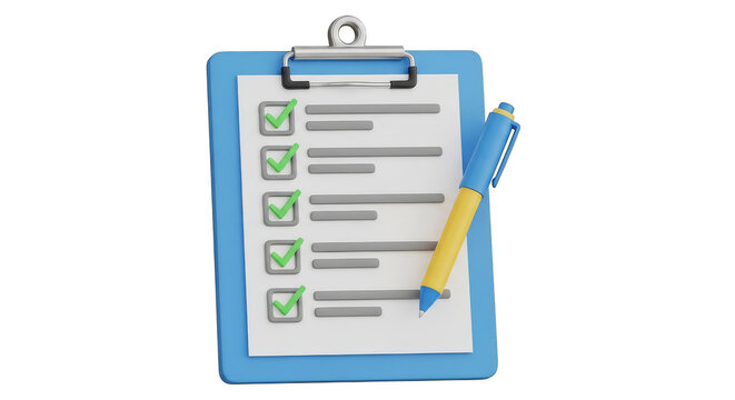 Checked clipboard and pen resting