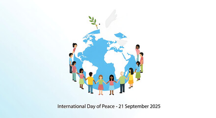 Obraz premium International Day of Peace 2025 with people around the world holding hands.