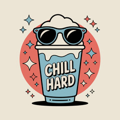 Cool refreshing slush drink icon with sunglasses and sparkles enjoy a chill hard beverage summer fun treat vector