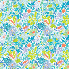 Vibrant floral pattern with whimsical shapes and a refreshing color palette, patern seamless, Stock royalty image.