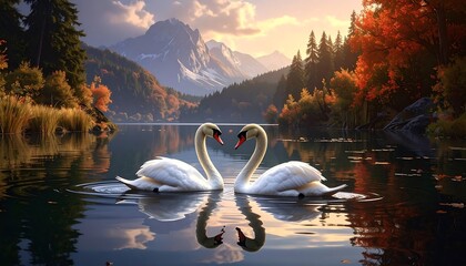 Two Swans Gracefully Glide Across