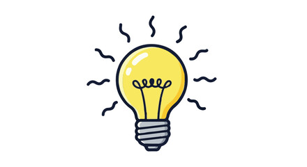 Vector illustration of a shining yellow lightbulb icon, symbolizing creativity, innovation, and a bright idea on an isolated white background