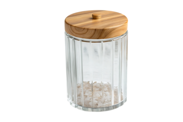 Salt container with wooden lid, isolated on transparent background