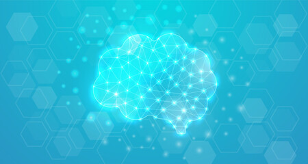 Human brain low poly symbol with white connected dots. Mind geometric polygonal. Organ design vector illustration.