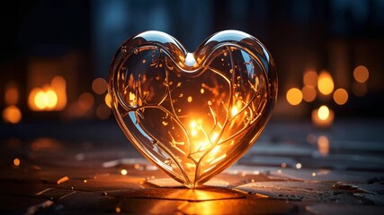 Glass heart with warm light
